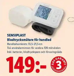 Lidl SENSIPLAST Blodtrycksmätare för handled erbjuda