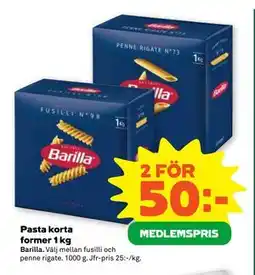 Coop Pasta korta former 1 kg, Medlemspris erbjuda