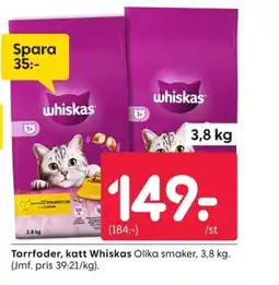 Rusta Torrfoder, katt Whiskas erbjuda