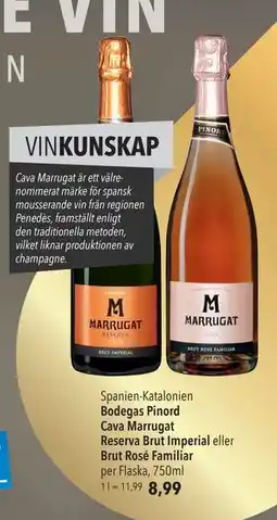 Citti Bodegas Pinord Cava Marrugat Reserva Brut Imperial. eller. Brut Rosé Familiar, EUR 8.99 erbjuda