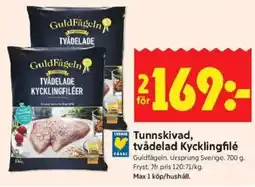 ICA Kvantum GULDFÅGELN Tunnskivad, tvådelad kycklingfilé erbjuda