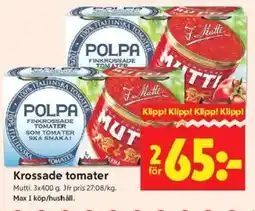 ICA Kvantum MUTTI Krossade tomater erbjuda