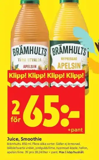 ICA Kvantum BRÄMHULTS Juice, smoothie erbjuda