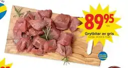 Matöppet Grytbitar av gris erbjuda