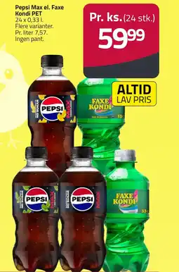 Fleggaard Pepsi Max el. Faxe Kondi PET erbjuda