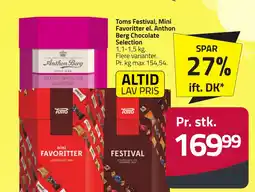 Fleggaard Toms festival, mini favoritter el. anthon berg chocolate selection erbjuda