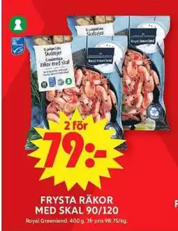 ICA Maxi Frysta räkor med skal 90/120 erbjuda