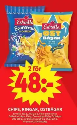 ICA Maxi Chips, ringar, ostbågar erbjuda