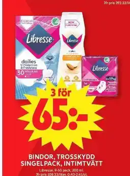 ICA Maxi Bindor, trosskydd singelpack, intimtvätt erbjuda