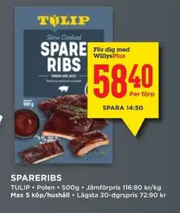 Willys TULIP Spareribs erbjuda