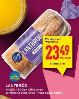 Willys FAZER Lantbröd erbjuda