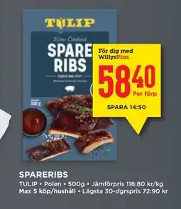 Willys SPARERIBS, Medlemspris erbjuda