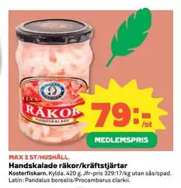 Coop Daglivs Handskalade räkor/kräftstjärtar, Medlemspris erbjuda