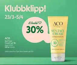 ICA Kvantum ACO Sun Face Cream spf 30, Medlemspris erbjuda