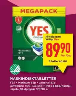 Willys MASKINDISKTABLETTER erbjuda