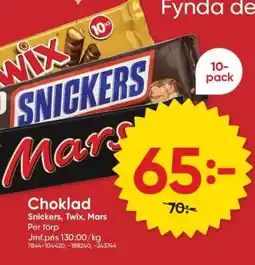 DollarStore Choklad Snickers, Twix, Mars erbjuda