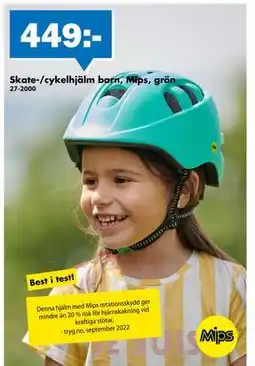 Biltema Skate-/cykelhjälm barn, Mips, grön erbjuda