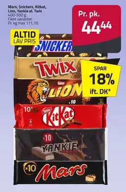 Fleggaard Mars, snickers, kitkat, lion, yankie el. twix erbjuda