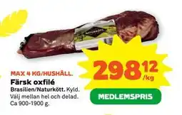 Stora Coop Färsk oxfilé, Medlemspris erbjuda
