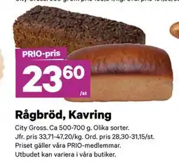 City Gross Rågbröd, Kavring, Pris i appen erbjuda