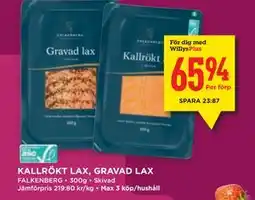 Willys KALLRÖKT LAX, GRAVAD LAX, Medlemspris erbjuda