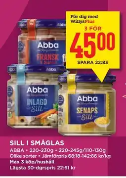 Willys SILL I SMÅGLAS, Medlemspris erbjuda