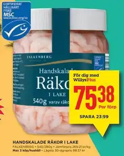 Willys HANDSKALADE RÄKOR I LAKE, Medlemspris erbjuda