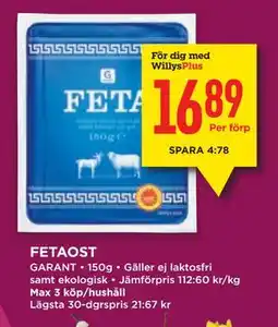 Willys FETAOST, Medlemspris erbjuda