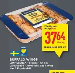 Willys BUFFALO WINGS, Medlemspris erbjuda