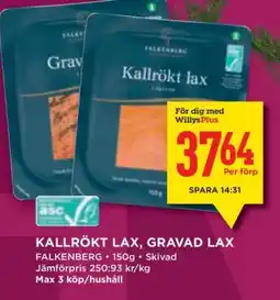 Willys Kallrökt lax, Gravad lax erbjuda