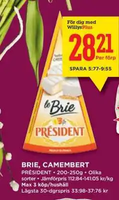 Willys BRIE, CAMEMBERT erbjuda