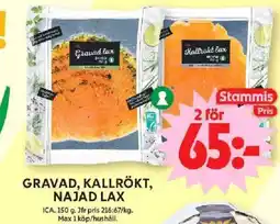 ICA Maxi ICA Gravad, kallrökt, najad lax erbjuda