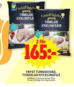 ICA Maxi GuldFågeln Fryst tunnskivad, tvådelad kycklingfilé erbjuda