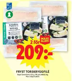 ICA Maxi Royal Greenland Fryst torskryggfilé erbjuda
