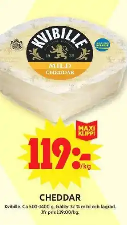 ICA Maxi Kvibille Cheddar erbjuda