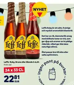 Border Shop Leffe Ruby, Brune eller Blonde 5-6,6%, EUR 22.81 erbjuda