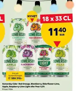 Border Shop Somersby Cider Red Orange, Blackberry, Elderflower-Lime, Apple, Raspberry-Lime Light eller Pear 4,5% erbjuda
