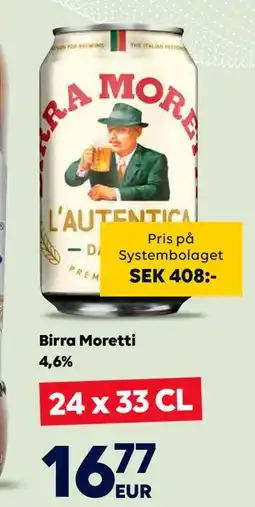 Border Shop Birra Moretti 4,6%, EUR 16.77 erbjuda