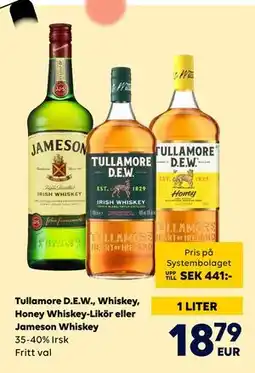 Border Shop Tullamore D.E.W., Whiskey, Honey Whiskey-Likör eller Jameson Whiskey, EUR 18.79 erbjuda