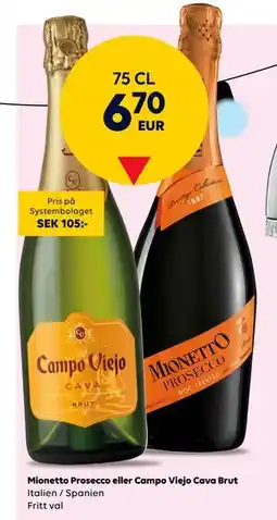 Border Shop Mionetto Prosecco eller Campo Viejo Cava Brut, EUR 6.7 erbjuda