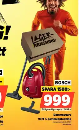 Power BOSCH Dammsugare 99,9 % dammupptagning erbjuda