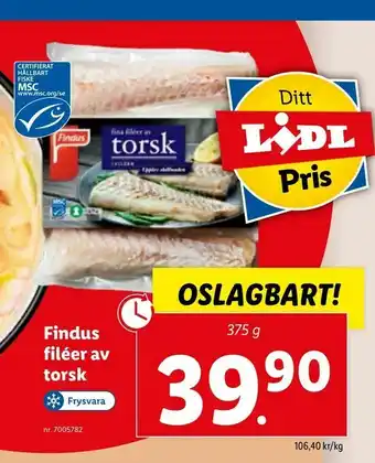 Lidl Findus filéer av torsk erbjuda