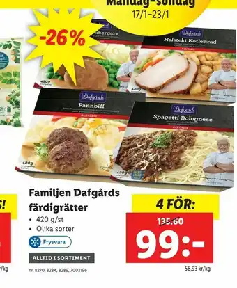 Lidl Familjen Dafgårds färdigrätter erbjuda