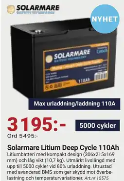 Erlandsons Brygga Solarmare litium deep cycle 110ah erbjuda