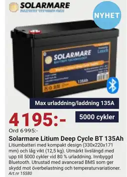 Erlandsons Brygga Solarmare Litium Deep Cycle BT 135Ah erbjuda
