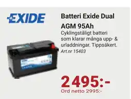 Erlandsons Brygga Batteri Exide Dual AGM 95Ah erbjuda
