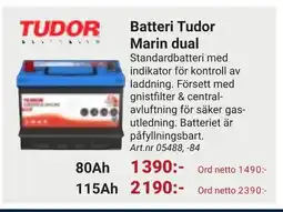 Erlandsons Brygga Batteri Tudor Marin dual erbjuda