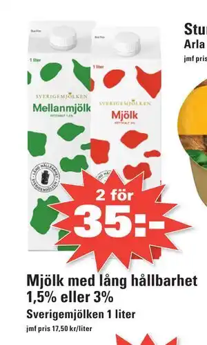 Mjölk med lång hållbarhet 1,5% eller 3%