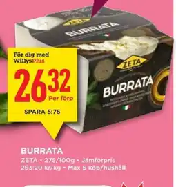 Willys ZETA Burrata erbjuda