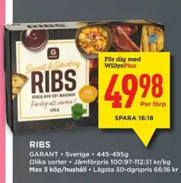 Willys GARANT Ribs erbjuda